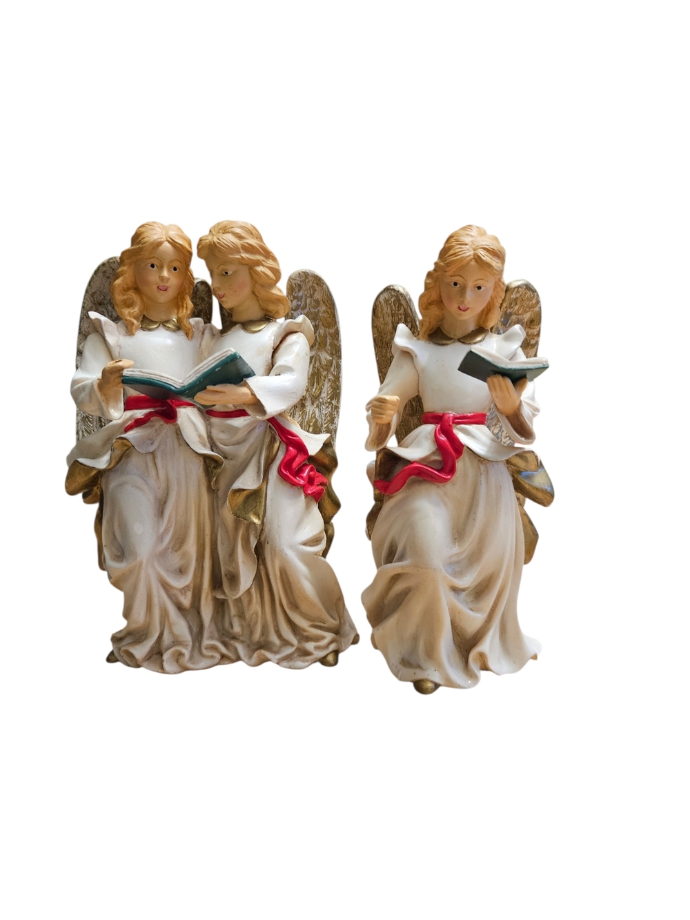 Lot 2 Choir Angel Figurines Set Gold Wings Reading Book Decor 7” Religious
